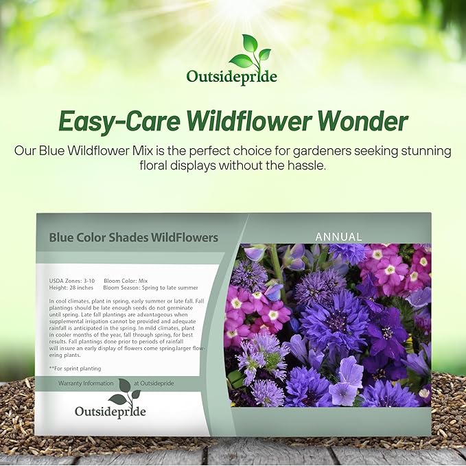 Outsidepride Blue Wildflower Seed Mix - 5000 Pcs Annual Flower Seeds for Planting w/Vibrant Blue Blooms for Garden Borders & Pollinator Gardens, Ideal for Adding Color to Landscapes & Containers