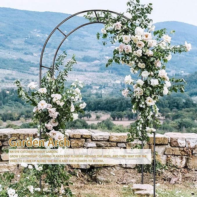 Garden Arch Trellis for Climbing Plants Outdoor Wedding Arches for Ceremony Black Metal Garden Arbor Indoor Garden Arches for Party Decoration 7.9ft Wide X 6.4ft High (Black Garden Arch)