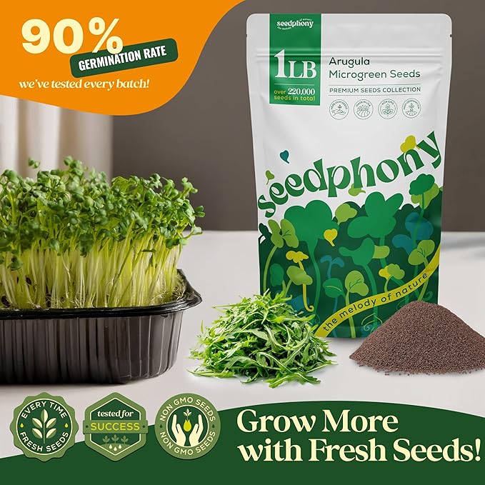 Arugula Sprouting & Microgreens Seeds - 220,000 Non-GMO Heirloom Seed, 1lb Resealable Bag - High-Germination Arugula Seeds for Sprouting in Jars, Soil, Hydroponics & Microgreen Trays