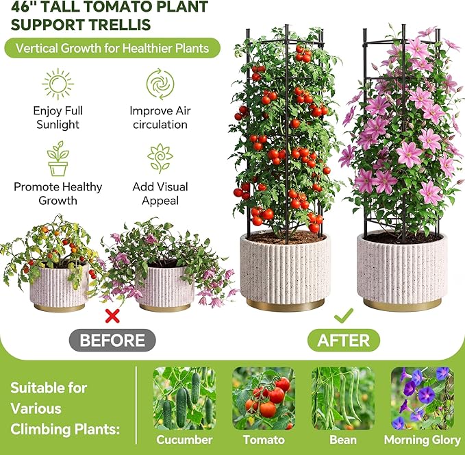 46 Inch Adjustable Metal Tomato Cage for Garden - 3 Pack Panel-Assembled Garden Trellis, Flexible Shapes Plant Support Set, Rustproof Stackable Trellis for Climbing Plants Outdoor, Raised Bed Flowers