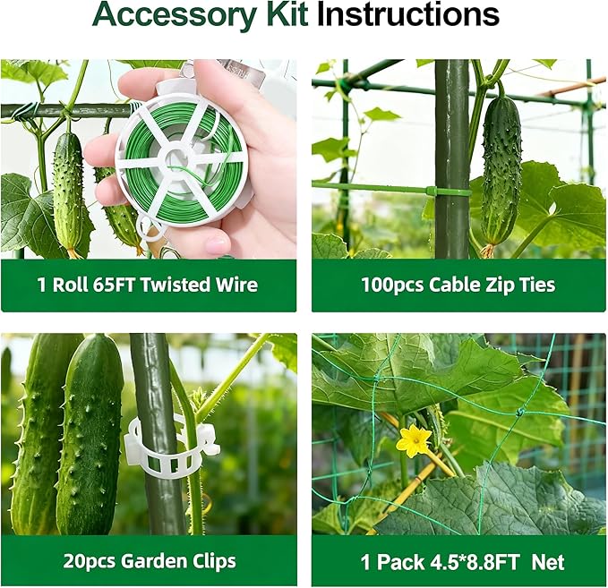 Garden Cucumber Trellis for Climbing Plants, Outdoor Metal Garden Arch Trellis, Plant Support for Vegetables Tomato Trellis Raised Garden Bed (Green, 47.2" Lx21.6 WX47.2 H-M)