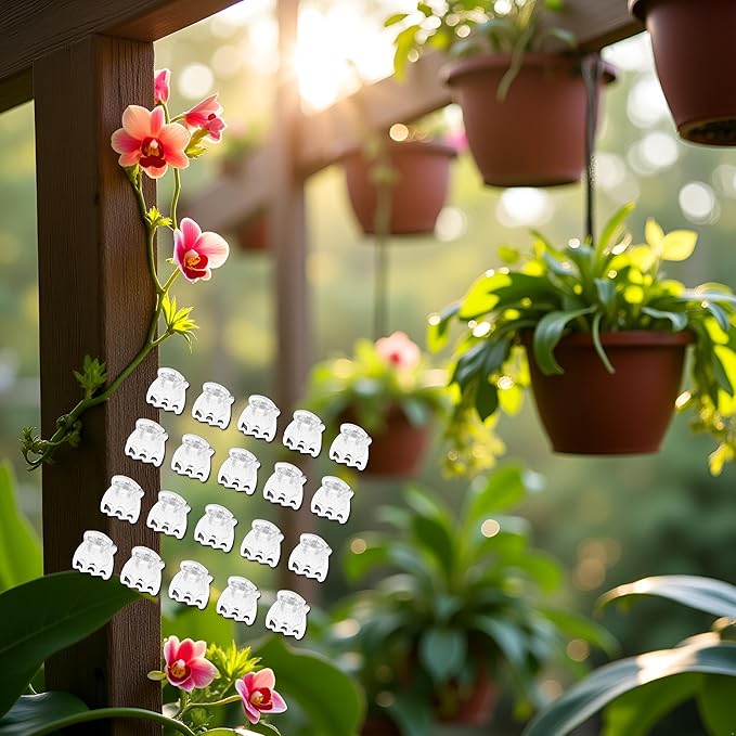 50Pcs Plant Orchid Clips Flowers Support Clear Fixer for Garden Vine Stem Plants Climbing Clasp for Supporting Stems Vines Grow Upright, 6 Claws Orchid Clips Butterfly Plant Support Structures