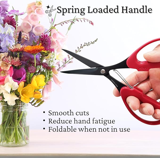 ALLEX Trimming Scissors for Gardening 7" - Japanese Floral Garden Scissors for Plants, Flowers, Herbs - Japanese Stainless Steel Blade with Non-Stick Coating - Spring Loaded Handle - Made in JAPAN