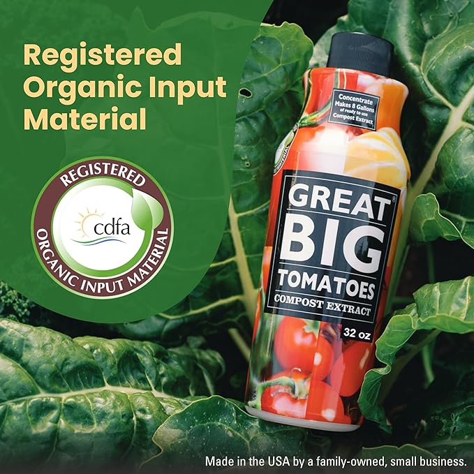 Great Big Tomatoes Soil & Fertilizer Booster for Big Vegetable Yields, Better Fertilizer & Plant Food Efficiency, and Garden Performance. Perfect for Beginners. 32 Ounce Concentrate (Makes 8 Gallons)