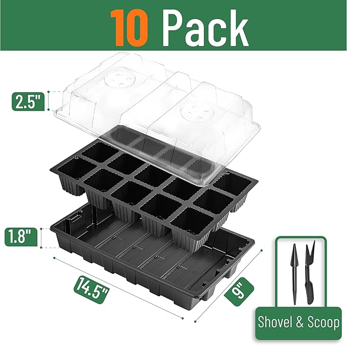 Mr. Pen- Seed Starter Tray Kits, 10 Set, Total 150 Cells, Durable Plant Germination Trays with Humidity Vented Domes and Bases, Ideal for Seed Starting, Indoor Gardening and Greenhouse