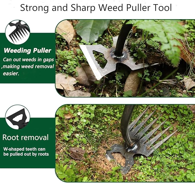 Weed Puller Gardening Hand Weeder Tools,Portable Artifact Uprooting Weeding 6 Teethes Manganese Steel Weed Removal Dual Purpose Manual Hand Pulling Tool for Lawn Garden