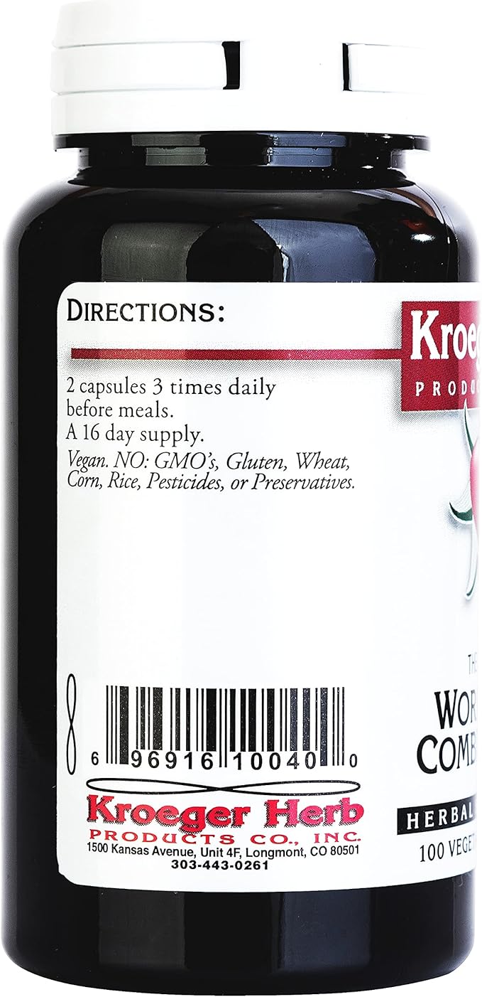 Kroeger Herb Products, Wormwood Herb, Black Walnut, Clove, Quassia, Worm Wood Detox Cleanse - Wormwood Capsules, Non-GMO, Gluten Free, No Preservatives or Fillers - 200 Capsules, Made in USA