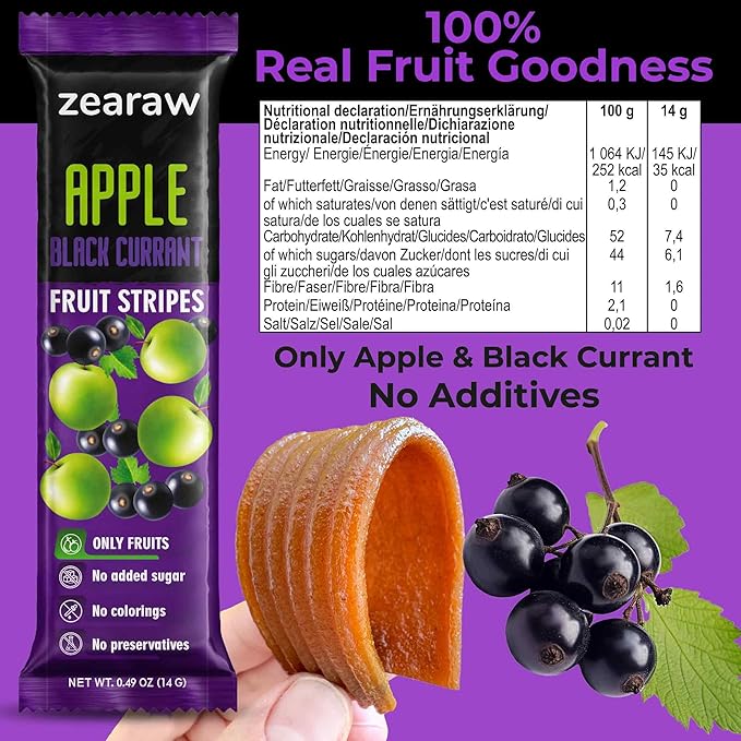 ZEARAW Healthy Fruit Snacks for Adults and Kids – 30 Fruit Leather with Dried Black Currant, Pear-Mango, Apple-Raspberry – Vegan Low-Carb Variety Pack Strips for Kids – Sugar Free Bars