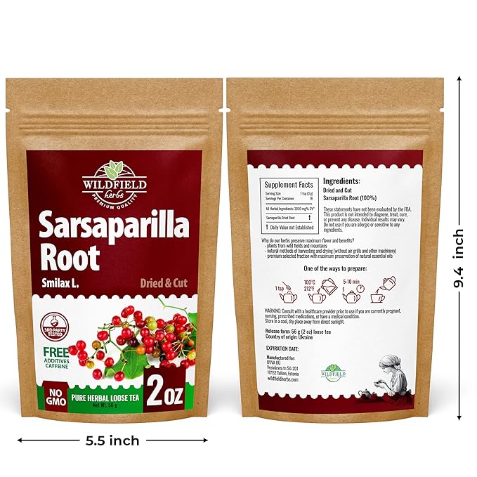 2 oz. Sarsaparilla Root Herbal Tea (Smilax Glabra) - 56g Sasperella Root Herb Raíz De Zarzaparella