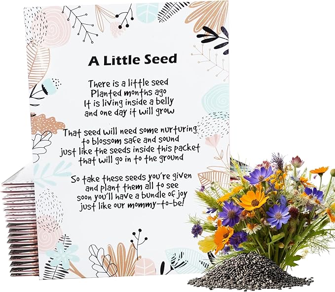 Woodland | Girl Boy Baby Shower Favors for Guests | 20 Wildflower Seed Packets | Bouquet Wildflower Mix | Non-GMO Seeds | Gender Neutral | Oh Baby | Gifts | Party Favors | Decorations | Prizes