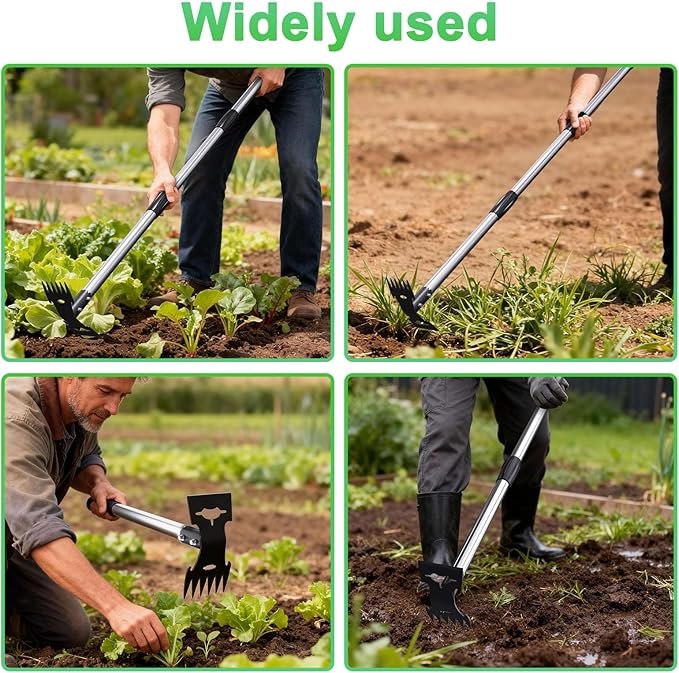 Weed Puller Tool with Long Handle，Adjustable Long Manual Weeder Remover Tool，2 in 1 Hand Weed Rake and Garden Hoe for Gardening, Uprooting Weeding Tool for Yard, Lawn, Patio, Garden