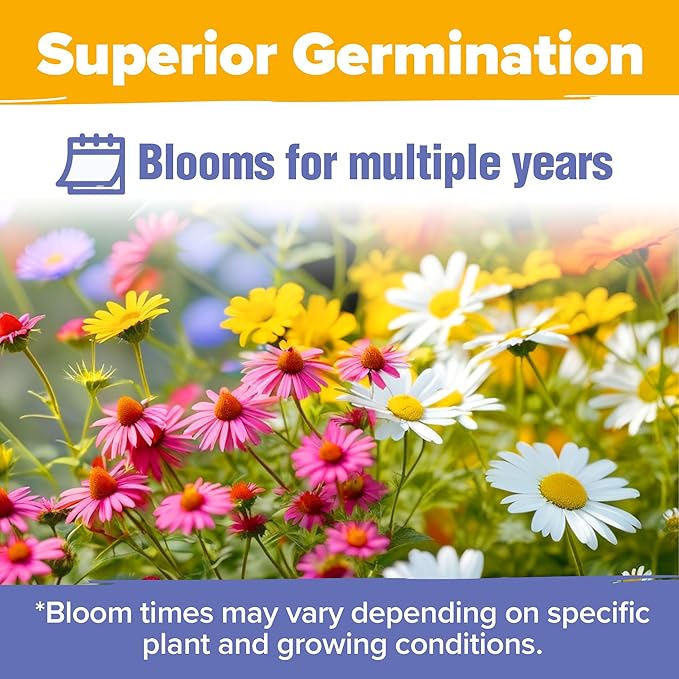 HOME GROWN Wildflower Seeds Mix - 47,400+ Non-GMO - 19 Perennial Flower Varieties for Planting Outdoors - Attract Butterflies & Birds - 3oz Wild Flower Seed Mix