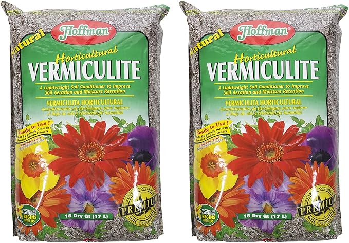 Hoffman Horticultural Vermiculite Lightweight Garden Soil Conditioner for Aeration and Moisture Retention, 18qt, 2 Pack