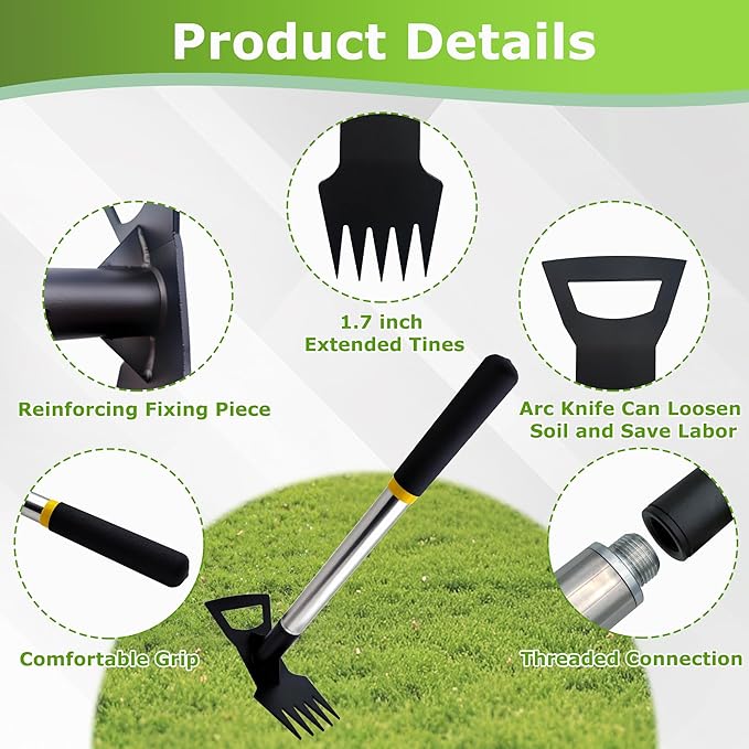 2 in 1 Hand Weed Rake,5-Tine Small Garden Hoe for Weeding,15.7" Weed Hoe with Comfortable Short Handle for Flower Beds,Courtyards,and Narrow Gaps(5-Tooth Short Handle)