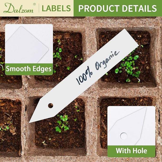 Dalzom® 300Pcs 4" Plant Labels with Marker Pen, Waterproof Plastic Plant Tags for Outdoor Seedlings Vegetable Garden Signs Markers Label Stakes (White)