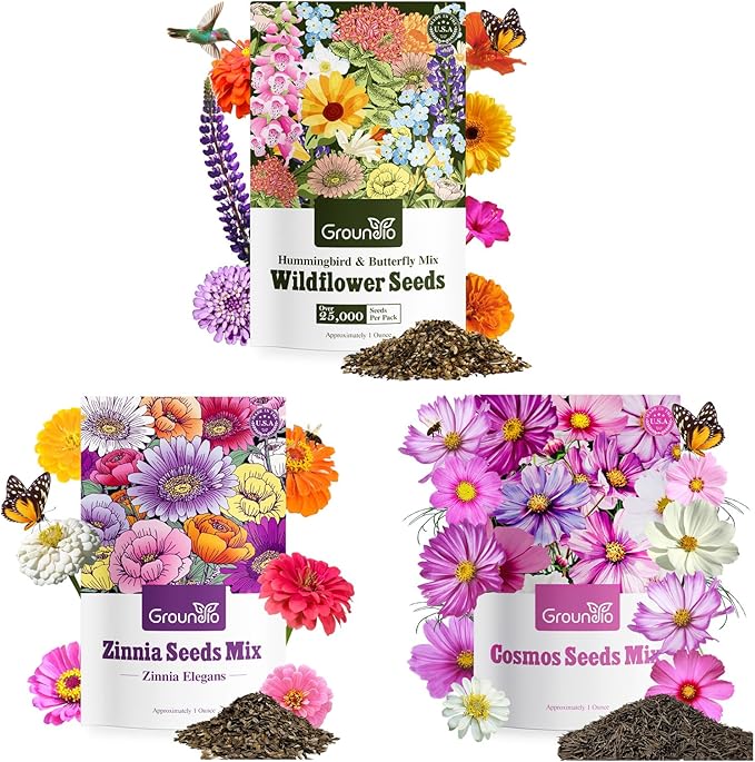 Zinnia & Hummingbird & Cosmos Seed Mix, 3 Oz (3 Packs), Flowers Seeds for Planting, Wildflower Seeds Bulk, Open Pollinated, Non GMO Made in USA