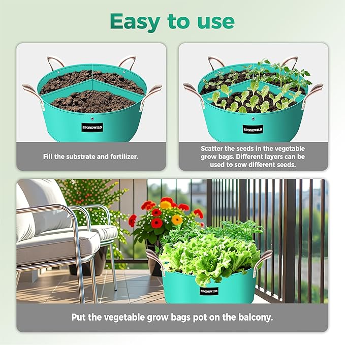 [Upgraded] 2 Pack 15 Gallon 3 Compartment Potato Grow Bag,Vegetable Growing BagThickened PE Garden Pots with Drainage Holes Branch-Binding Holes, Reusable Plant Bag for Vegetables、Flowers