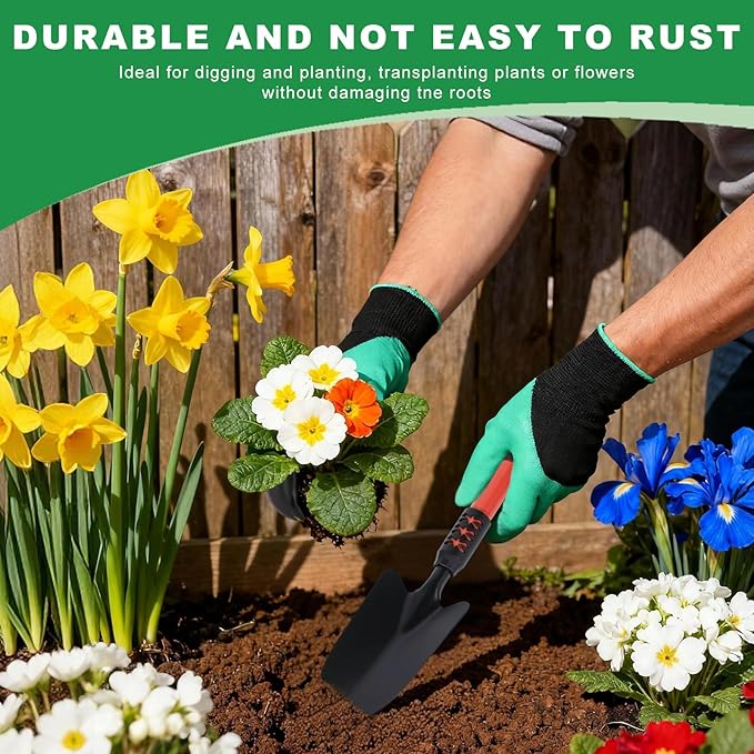 Garden Tool Set, 3 Pack Lightweight Heavy Gardening Kit Including Hand Shovel, Transplant Shovel and Hand Rake with Soft Rubber Non-Slip Handle, for Planting Weeding Digging, Orange ﻿