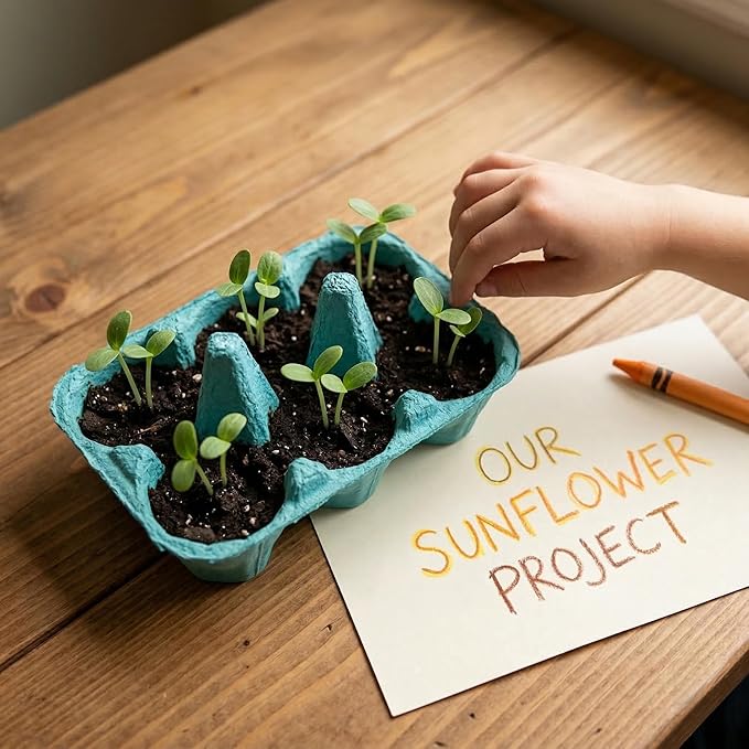 Buzzy Seeds Flower Starter Kit | 2-Pack Eco-Friendly Colorful Egg Cartons | Sunflower & Daisy Seeds | Indoor Flower Grow Kit | Gardening Gift | Ideal for Easter or Mother's Day Gifting