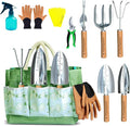 9 PCS Gardening Tools Set with Bag | Heavy-Duty Rust-Proof Hand Tools, with Wooden Handles 15 Plant Tags Included | Garden Tools, Gardening Essentials, Garden Supplies Gift for Men, Women & Gardeners