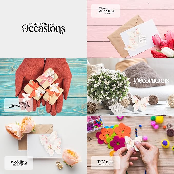 Set of 24 Pink Butterfly Seed Paper – Writable & Plantable Wildflower with Envelopes & Planting Guides, Gift for Moms or Plant Lover for Valentine’s Day, Mother’s Day, Weddings & Life Celebrations