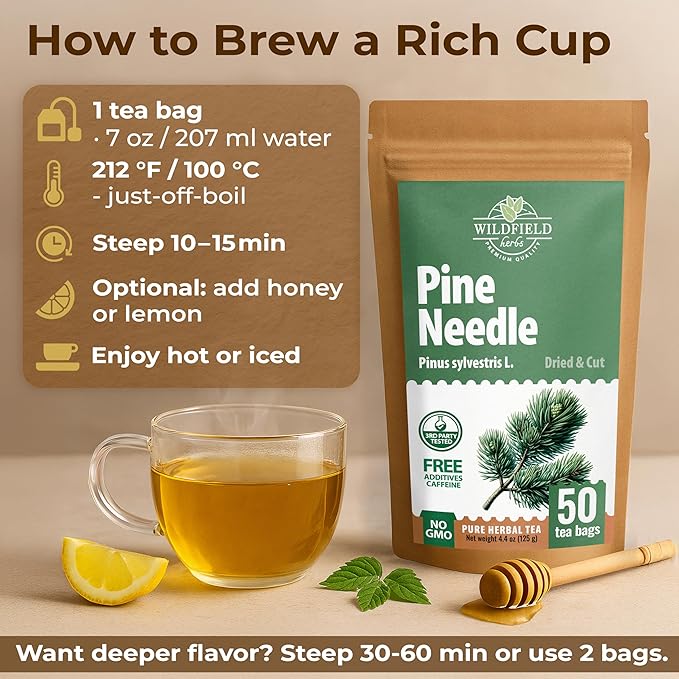 50 Bags Pine Needle Tea Dried Pine Needles Herb Tea (Pinus Koraiensis) - 50 Count 1.5g Bags Dried Needle Leaf Aguja De Pino