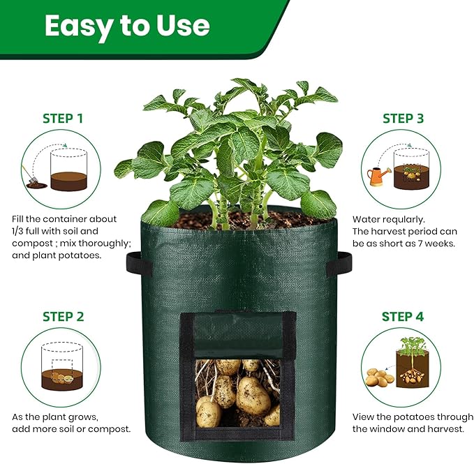BIJOKETTEN 6-Pack 10 Gallon Grow Bags, 120g Plant Pots with Handles and Flap, Lightweight PE Growing Bag for Vegetable Tomato Potato Flowers Mushroom Planting, Indoor/Outdoor Grow Pots