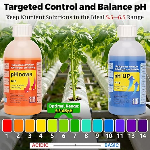 ORAPXI Professional Hydroponics pH Up and Down Control Kit, Adjust & Stabilize pH for Nutrient Solutions, Ideal for Soilless Gardening, Indoor Plant Growing, Aquaponics & DWC Systems (2 x 8.45oz)