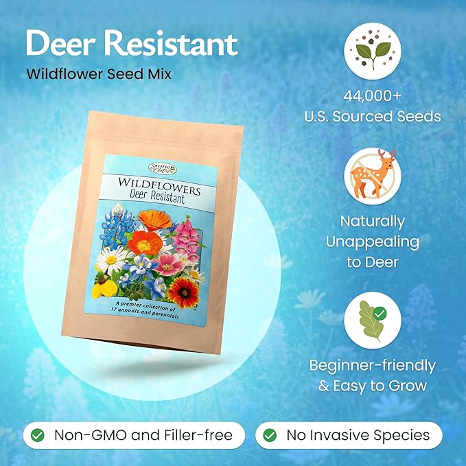 Created By Nature Deer-Resistant Wildflower Seed Mix, 17 Flower Varieties, 44,000 Seeds