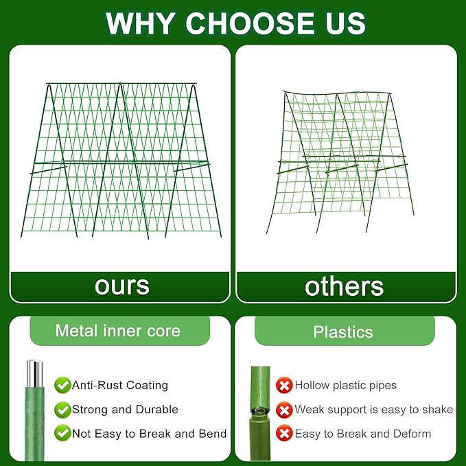 2 Packs 48" x 48" Foldable Cucumber Trellis for Raised Bed- A-Frame Garden Trellis for Climbing Plant Outdoor with Climbing Net & Plant Support Clip for Outdoor Plants Zucchini Vegetables Flowers