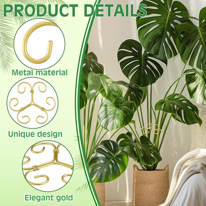 Frienda 9 Pcs Monstera Plant Support Metal Iron Plant Stem Support Stakes for Indoor Plants 4.1 Inch Golden Powder Coating Turtle Shell Bamboo Clamp Set for Thriving Growth Indoor Garden Accessories