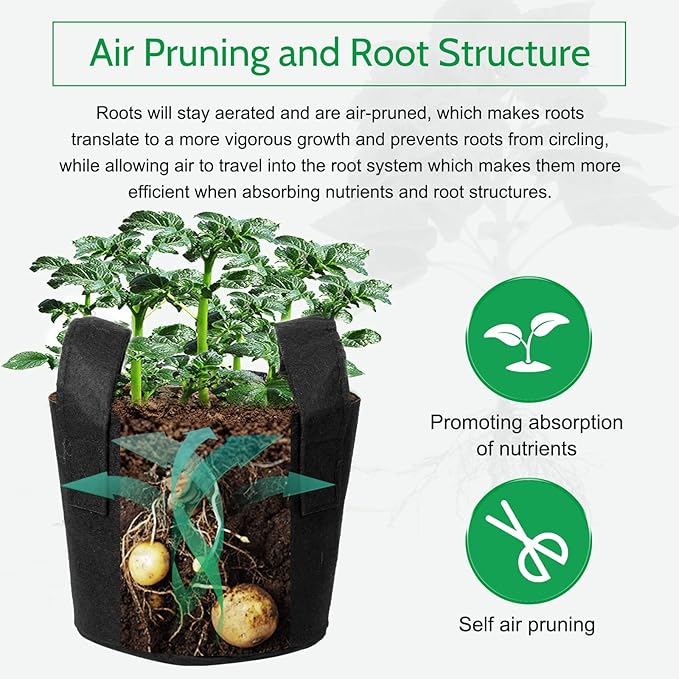 JERIA 24-Pack 10 Gallon Nonwoven Grow Bags, Plant Grow Bags，Heavy Duty Aeration Fabric Pots with Durable Handles, Come with 24 Pcs Plant Labels