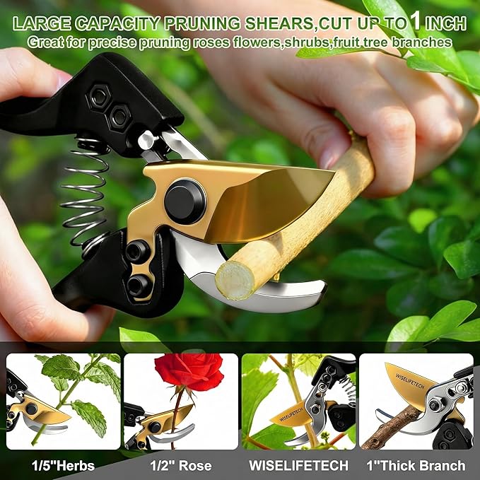 Pruning Shears, Sharp SK5 Steel Garden Clippers with Teflon Coated Blade, Clean Precision Cut, Ergonomic Non-Slip Grip, Easy-Control Hand Pruners for Roses, Shrubs & Plants