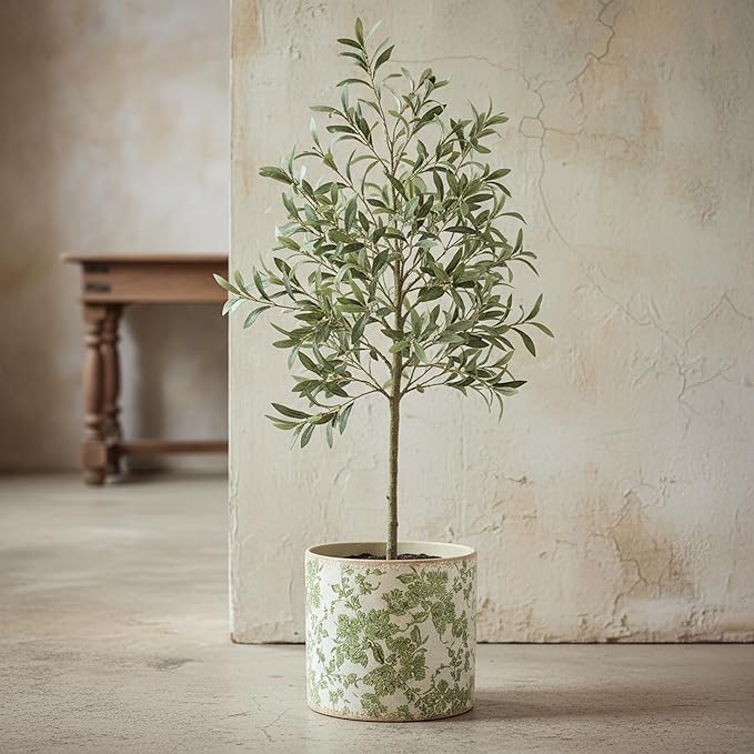 7.7" Large Green Plant Pots, Flower Pots Without Drainage, French Country Farmhouse Pots for Plants, Tree Pot for Olive & Money Tree, Garden & Home Decor, Gifts for Women, Indoor/Outdoor Planters