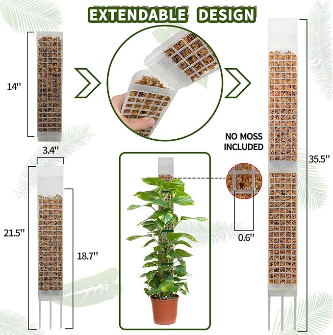 2PCS 18.7-Inch D-Shaped Self-Watering Moss Pole - Plastic Monstera Support for Indoor Climbing Plants. (2, White)