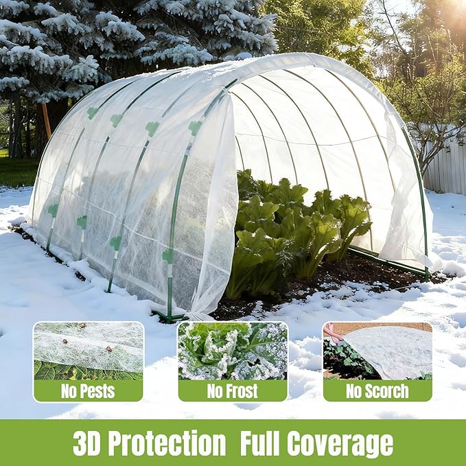 JOYHALO Plant Covers Freeze Protection Kit for Winter, 10 x 30Ft Plant Freeze Protection Cover for Outdoor Plants with 36Pcs Garden Hoops & Clips, Plant Blanket for Frost Snow Protection