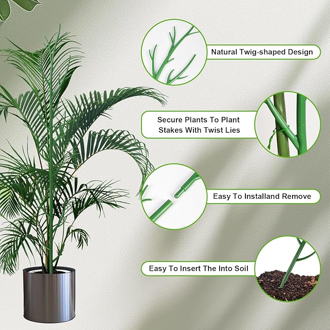 7 Pack Monstera Plant Support - 24.4" Plant Support Stakes for Indoor Plants Sticks Support Tall Indoor Plant Stakes with Twist Ties Stackable Plant Stem Support for Monstera Plants