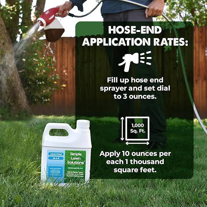 Advanced 16-4-8 Lawn Fertilizer - Liquid Lawn Food Spring & Summer Concentrated Spray - Any Grass Type- Fish and Seaweed Kelp- Balanced NPK - Simple Lawn Solutions (1 Quart)
