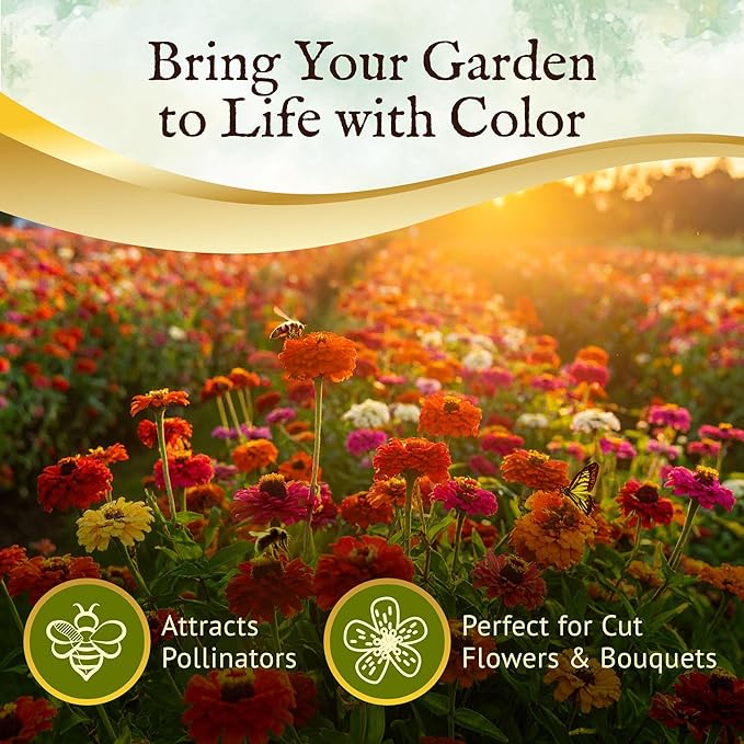 Everwilde California Giants Zinnia Seed Mix 1 lb – Bright Blooms in Pink, Purple, Red, Orange, Yellow & White – Easy-to-Grow Annuals for Gardens & Bouquets – Gold Vault Packet