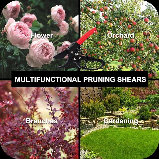 MEPEREZ Ultra Sharp Germany Steel Pruning Shears - Cuts 3X Easier, Weak Hand Arthritis Snips, Rust-Resistant, Effortlessly 1-Inch Cut Capacity Garden Scissors, Ergonomic Handle (Reddish balck)