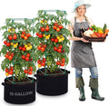 2 Packs Tomato Cages with Grow Bags 15 Gallon Planter Bags 48" Tomato Trellis for Garden Heavy Duty Plant Support Stakes for Vegetables Climbing Plants
