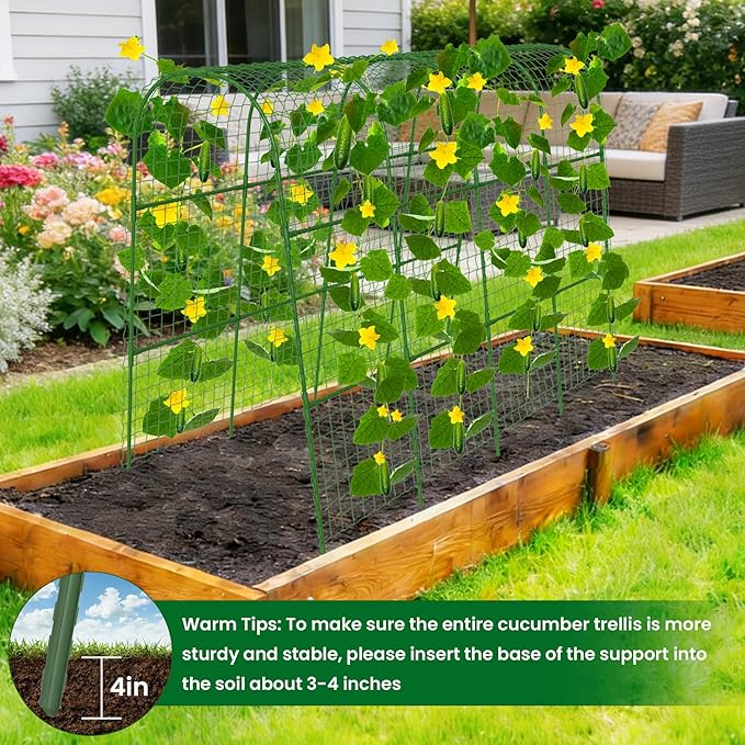 Cucumber Trellis for Raised Bed 64" L x 48" H, U-Shape Garden Trellis for Climbing Plants Outdoor, Metal Arch Trellis for Vegetables, Plant Support for Tomato Pea Zucchini Grape Flowers
