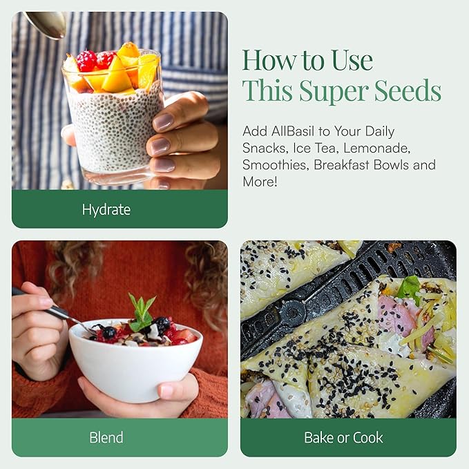 Seeds 14oz, USDA Organic Edible Basil Seeds Superfood Rich in Fiber, Healthy Fats, & Minerals, Support Weight Loss, Blood Sugar Balance, Gut Health—Ideal for Smoothies, Juices & Desserts.