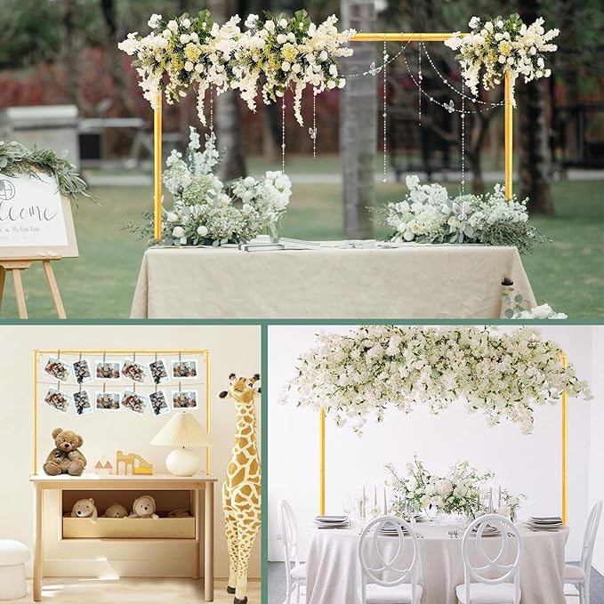 Over The Table Rod Stand with Clamps 31"-110" Length 31"-64" Height Adjustable Metal Table Hanging Decor Rod with Storage Bag for Gender Reveal Ceremony Party, Gold Table Balloon Arch Stand