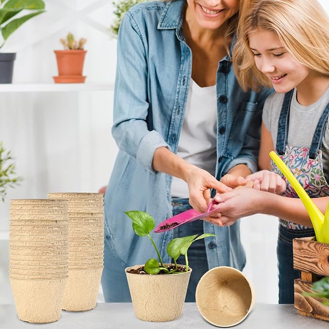 Jolliance 120 Pack 4” Peat Pots for Seeding with 120Pcs Plant Labels, Biodegradable Seed Starter Pots with Drainage Holes, Garden Germination Nursery Pots
