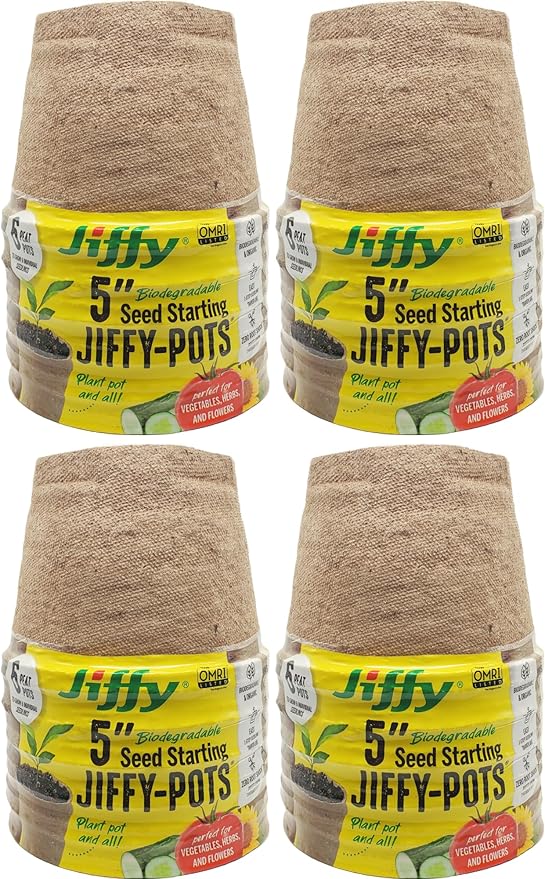 Jiffy Seed Starting Pots - Biodegradable, Ideal for Seedlings - 5 in, 24 Pack - Peat