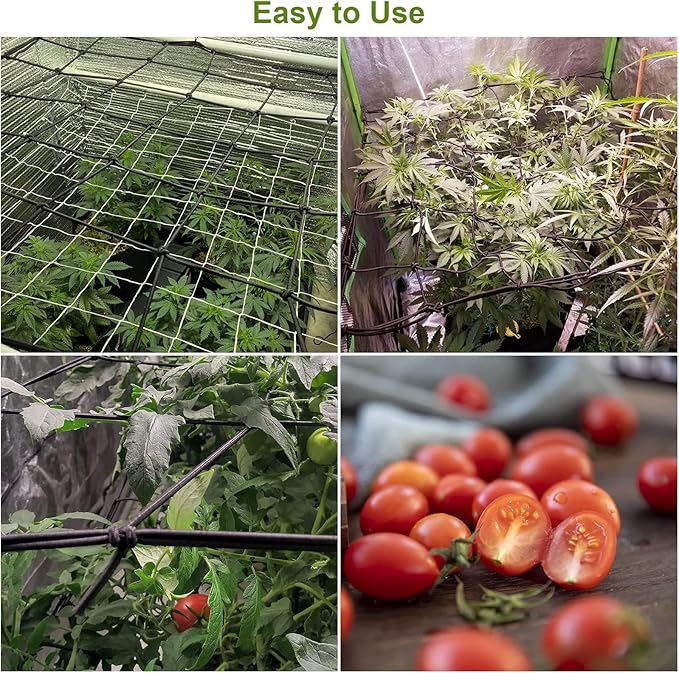 4PCS Grow Tent Net, Flexible Net Trellis Fits 4x4ft and More Size, Stretchy Trellis Netting with Hooks for Garden Balcony Yard Plants Growing and Climbing, Black