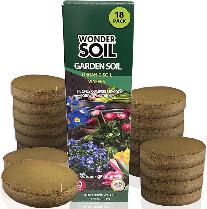 Wonder Soil | 18 Wafers | 1 Wafer Fills an 8" Pot | Ready to Plant Organic Potting Soil Loaded with Nutrients | 18 Wafers Expand to 9 Quarts of Indoor Outdoor Soil | Incl Worm Castings, Perlite