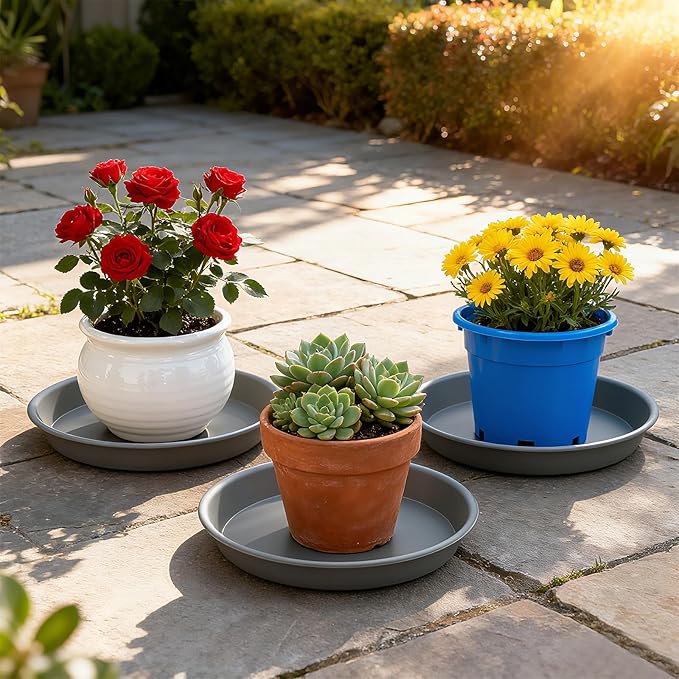 TITE Plant Saucer Heavy Large Planter Durable Thicker Plastic Plant Trays for Indoors and Outdoor,Plant Saucer Drip Trays (Grey, 16 inch)