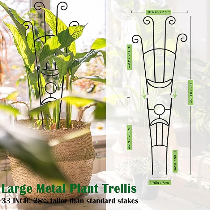 Large Metal Plant Trellis for Potted Plants, 3Pcs, 33 inch, Expandable Monstera Trellis, Provide Support for Indoor and Outdoor Climbing Plants to Assist Their Healthy Growth